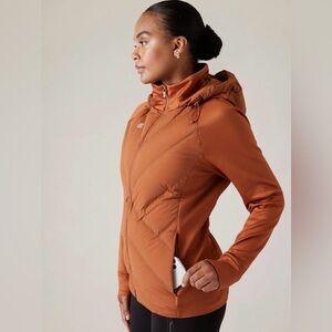 Athleta Inlet Jacket NEW with tags Size XXS Sequoia Brown Down Filled orange